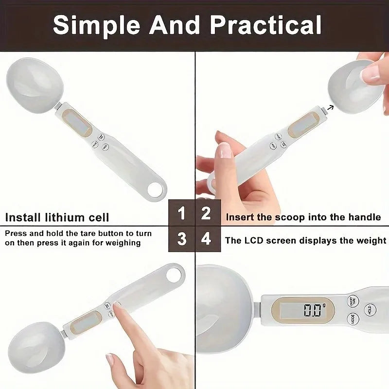 Digital Measuring Spoon with Clear Display - Portable Scale Spoon for Pet Food, Tea, Milk Powder - Kitchen and Dorm Restaurant